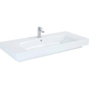 Weißes 100 cm Madrid Einbauwaschbecken aus Keramik mit Hahnloch und Überlauf.