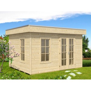 Skan Holz Gartenhaus Breda, naturbelassenes Holzhaus mit Flachdach, 380x300 cm.