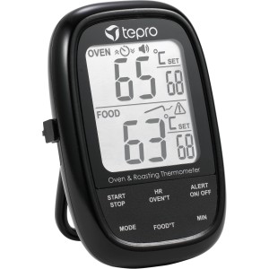 Schwarzes tepro Dual-Sensor Grillthermometer mit LCD-Display zur Temperaturkontrolle beim Grillen.