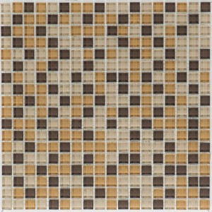 Mosaikmatte aus Glas in Braun-Beige-Mix, 30x30 cm, für die Wandgestaltung.