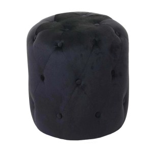 Schwarzer MCW Hocker D22 aus Samt mit Knopfsteppung.