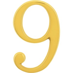 AnsaPro Hausnummer 9 aus Messing, goldene Zahl für die Hauswand.