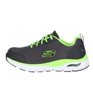 Grau-limette Skechers Ringstap Arch Fit S3 Herren Sicherheitsschuhe. Stahlkappe, rutschhemmende Sohle, Arch Fit Innensohle.