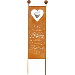Ferrum Art Design Gartenstecker Herz-Zuhause, 205cm, Rostbraun. Gartendeko mit Herz und Spruch.