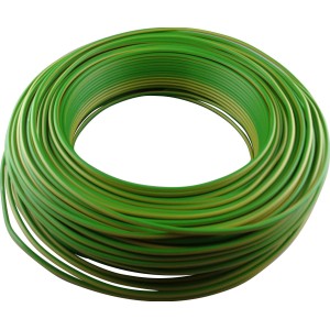 Gelb-grüne Aderleitung H07V-U 1,5 mm² (100 m) aufgerollt.