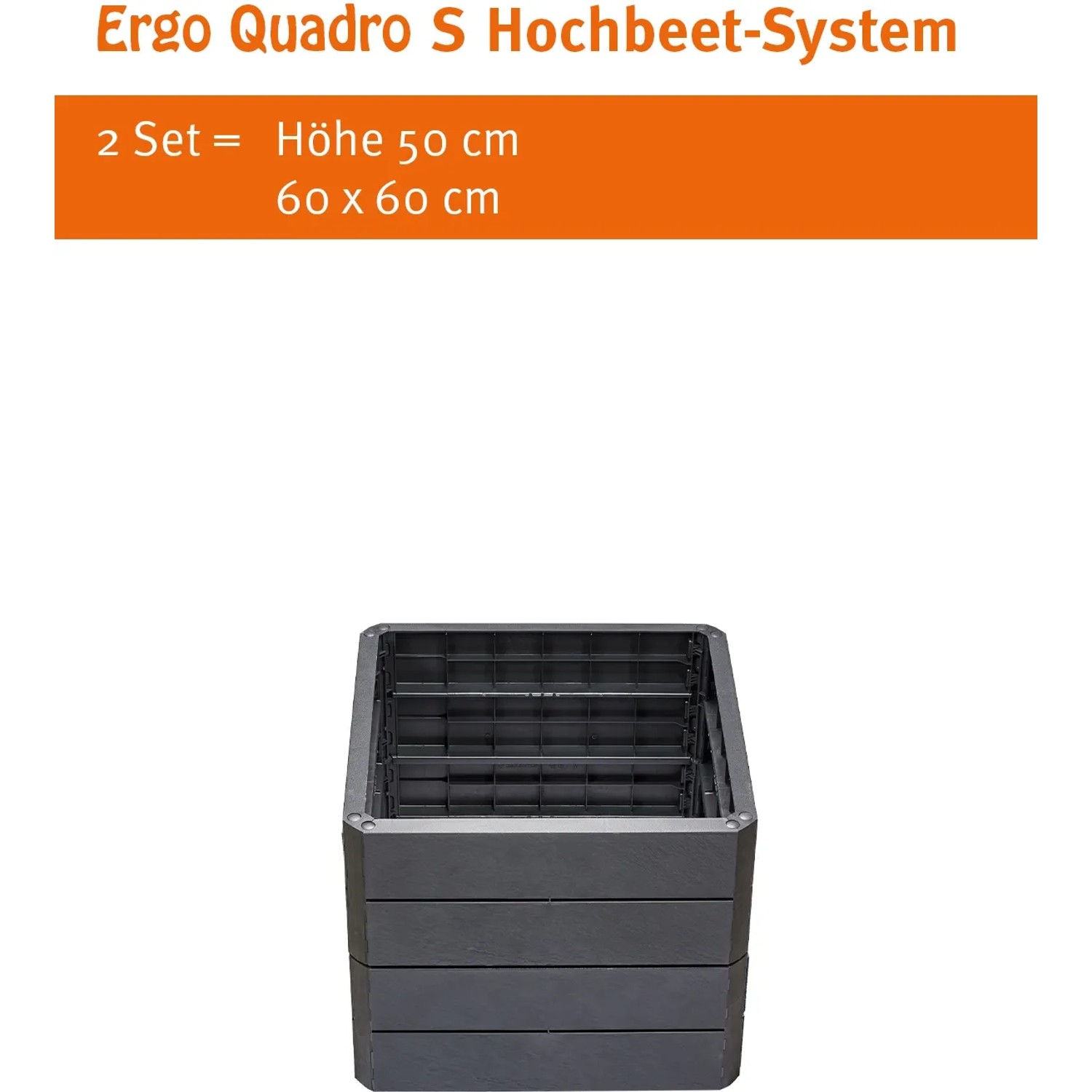 Garantia Hochbeet Ergo Quadro S Stone, quadratisches Kunststoff-Hochbeet in Steinoptik, 60x60x25cm.