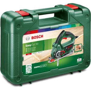 Bosch NanoBlade EasyCut 50 Säge im grünen Koffer. Stichsäge mit NanoBlade-Technologie.
