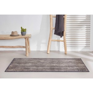 Universal Teppichläufer Home Wood, 67x150 cm, mit Holzoptik und "Home" Schriftzug.
