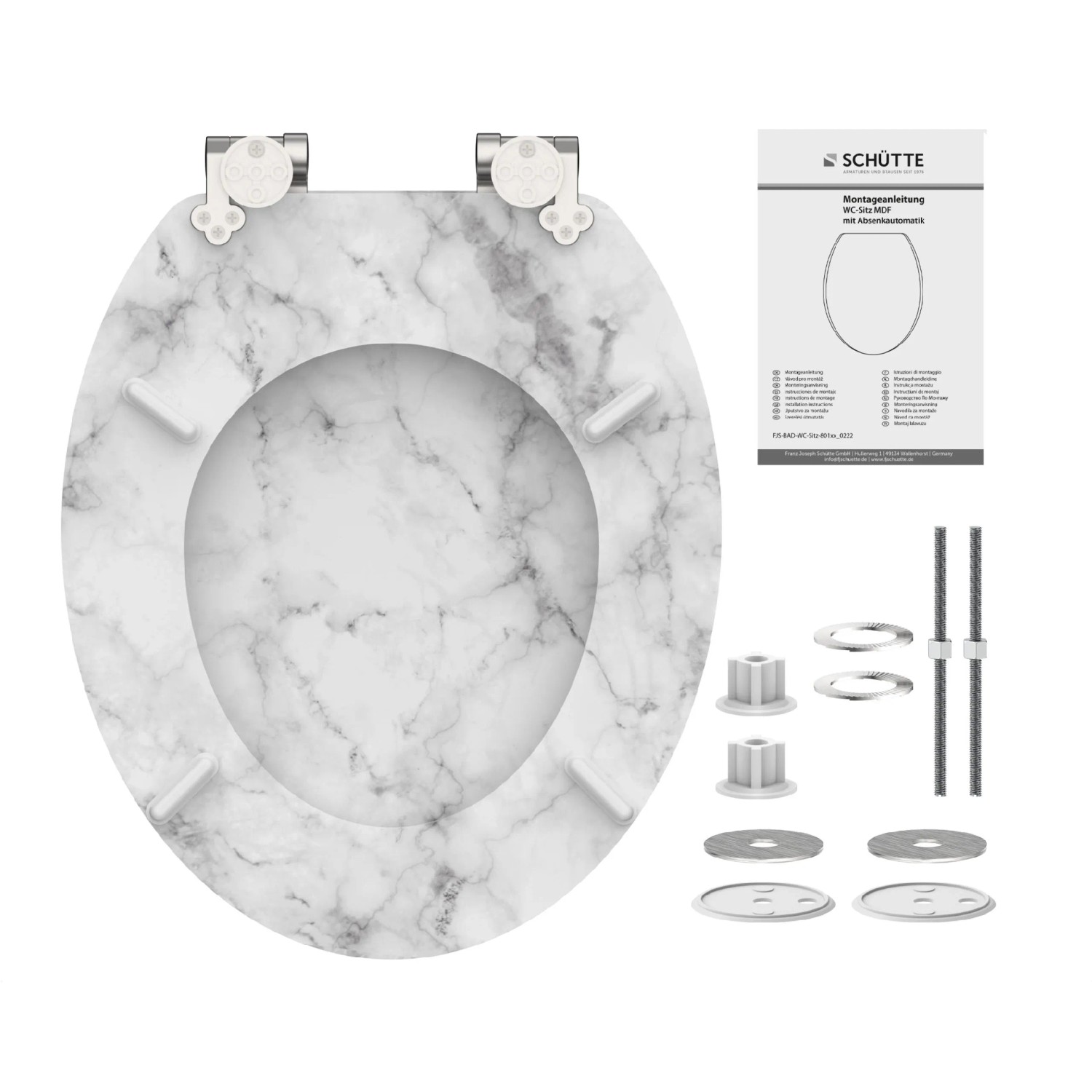 Schütte WC-Sitz MDF Marmor Stone mit Absenkautomatik und Befestigungsmaterial.