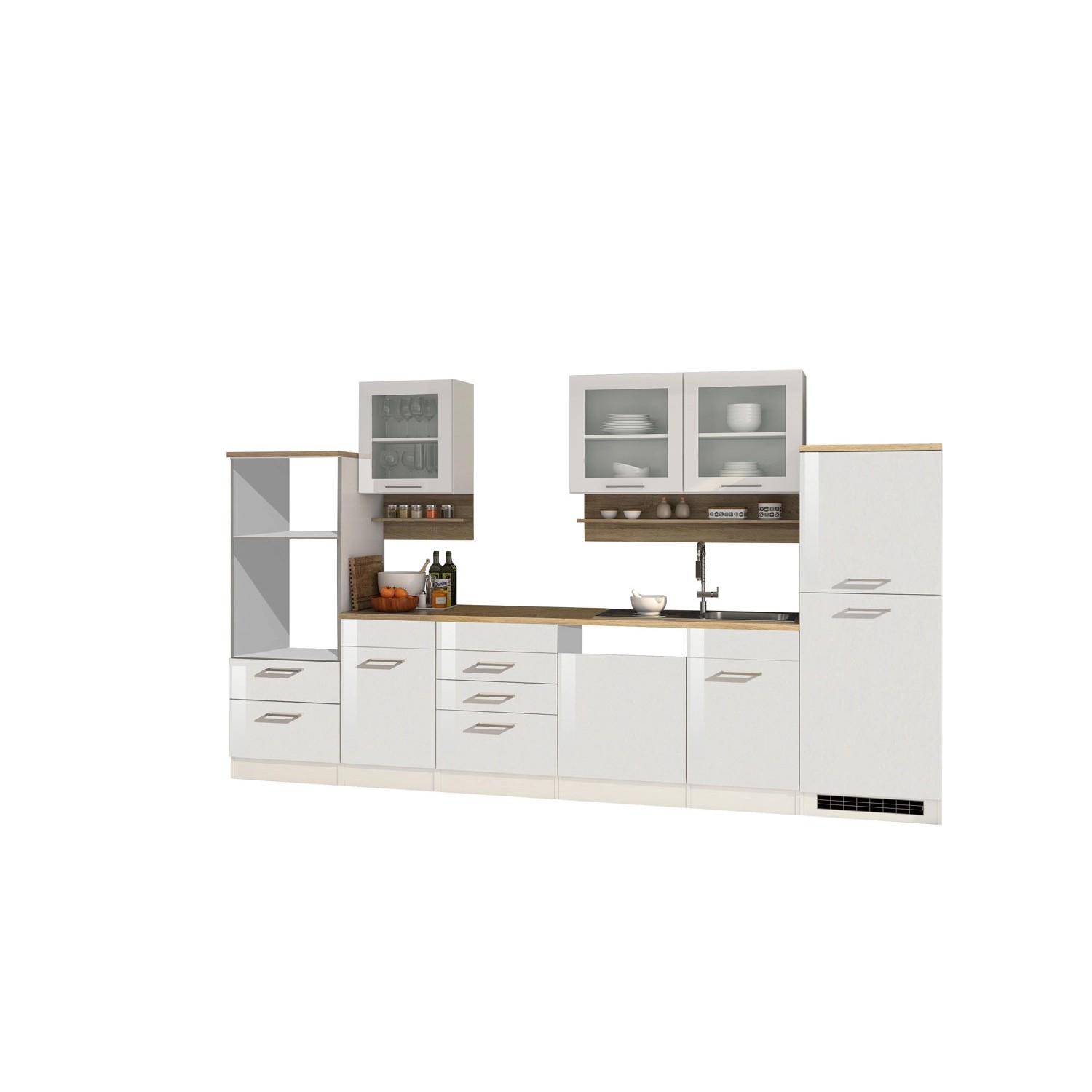 Moderne, weiße Held Möbel Küchenzeile Mailand (340 cm) ohne E-Geräte.