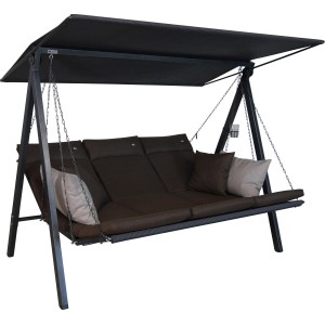 Angerer Hollywoodschaukel 3-Sitzer Lounge Smart Coffee mit Sonnendach und braunen Polstern.