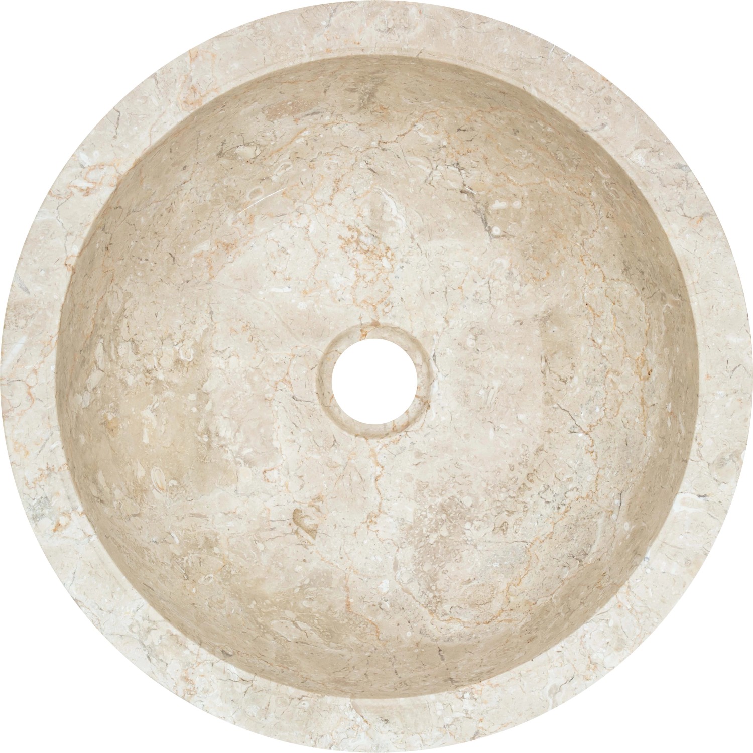 Rundes baliv Aufsatzwaschbecken WBA-7040 aus Marmor, Ø 40 cm, creme-beige mit individueller Maserung.