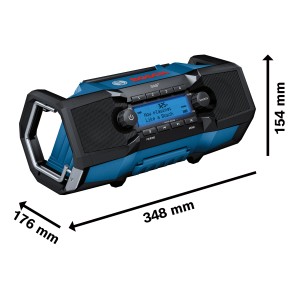 Bosch Professional Akku-Radio GPB 18V-2 SC Solo mit Maßen, Baustellenradio