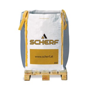 Big-Bag mit Donau-Blau Marmorsplitt (22-32 mm) von Scherf auf Palette.