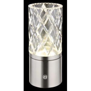 Globo Tischleuchte Lunki, 19 cm, Nickel matt, mit klarem Acrylglas und LED.