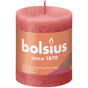 Bolsius Rustik-Kerze Rosa Blüte, 80/68 mm. Stumpenkerze für gemütliche Atmosphäre.