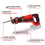 Einhell Akku-Universalsäge TP-AP 18/28: Rote Säbelsäge mit Akku für Stichsägen-Arbeiten.