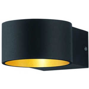 Moderne Trio LED-Wandleuchte Lacapo in Schwarz-Gold für stimmungsvolle Up & Down Beleuchtung.