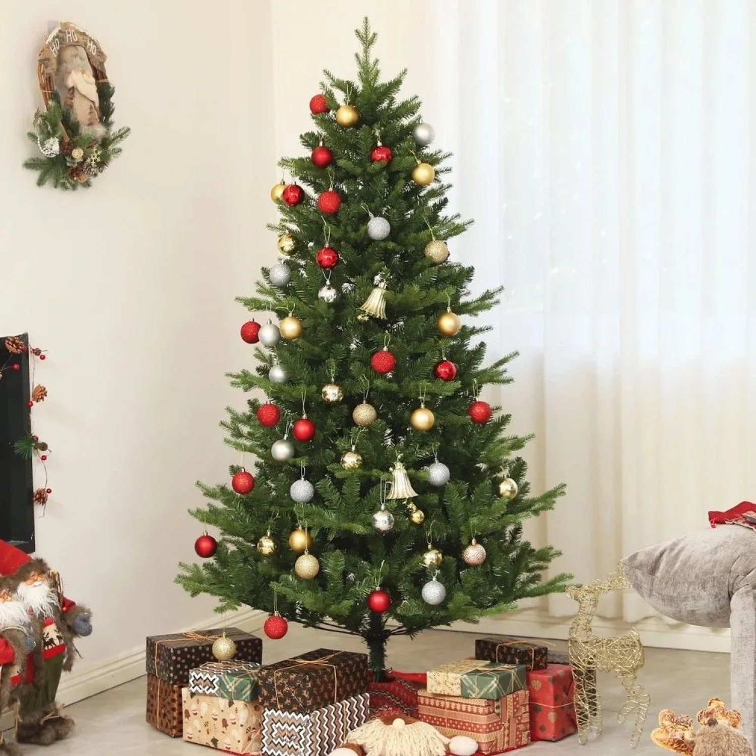 Grüner HOMCOM Weihnachtsbaum aus PE/Stahl, 180 cm hoch, realistisch. Perfekt für festliche Weihnachtsdekoration.