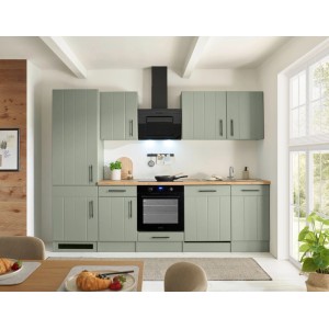 Respekta Küchenzeile Anton Landhaus Schilfgrün 280 cm mit Induktionskochfeld