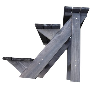 Kleine, dreistufige Blumentreppe in Anthrazit aus Holz für Garten, Balkon und Terrasse.