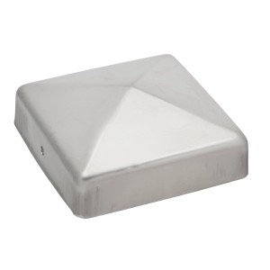 Quadratische Pfostenkappe aus Edelstahl, 71x71 mm, für Holzpfosten.