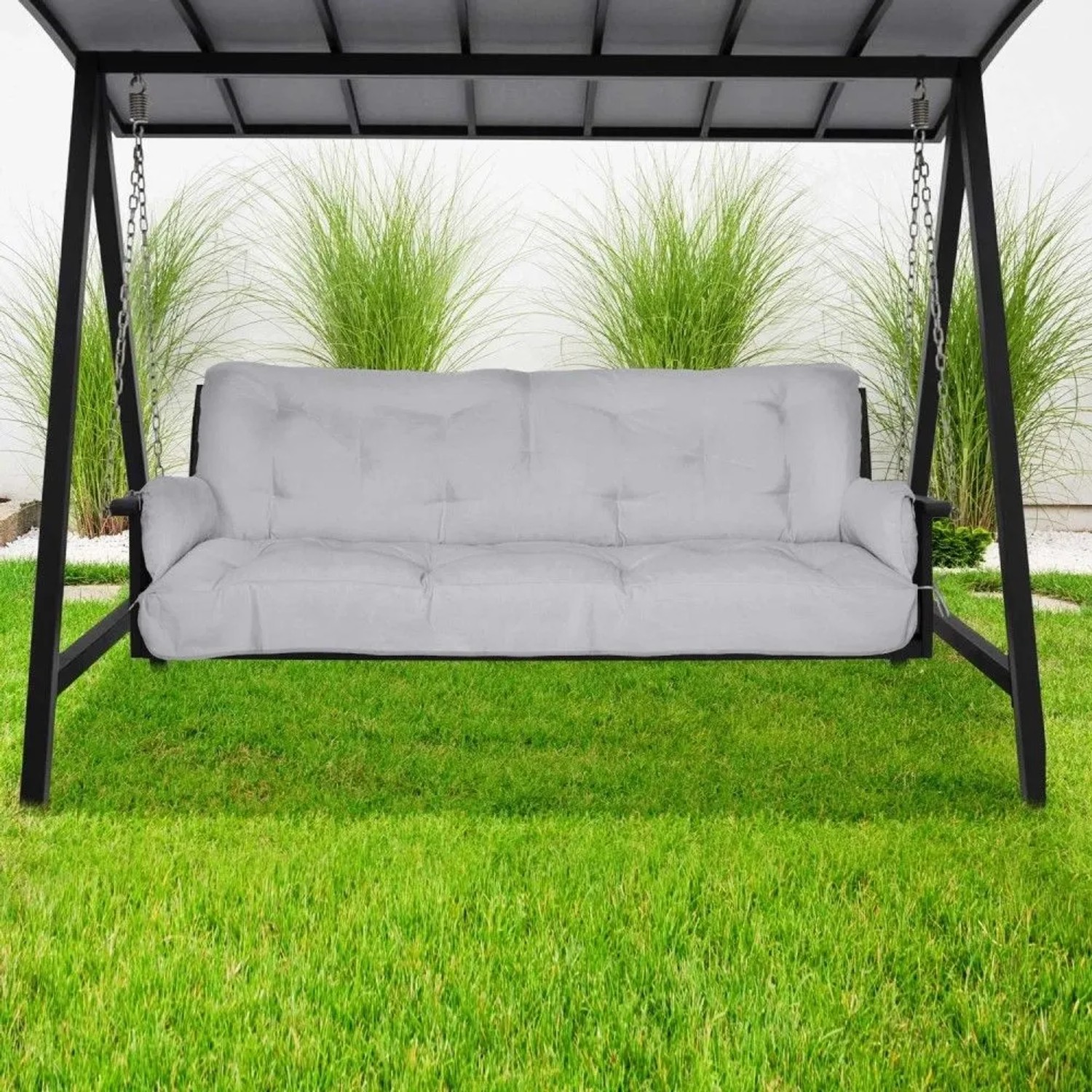 Hellgraue Beautissu Hollywoodschaukelauflage Flair HS 180x50x8cm für 3-Sitzer Schaukeln.