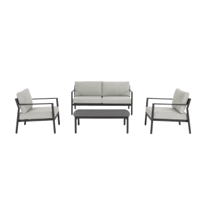 Bizzotto Lounge-Sitzgruppe Sirius anthrazit mit 2 Sesseln, Sofa und Tisch für den Garten.