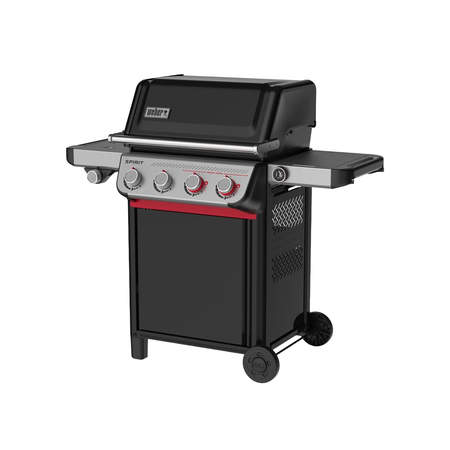 Weber Spirit EX-435 Gasgrill mit 4 Brennern, Sear Zone und Weber Connect. Grillwagen in Schwarz mit Seitenkocher.