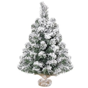 Kleiner HOMCOM Weihnachtsbaum 60cm mit Schneeeffekt, grüne Kunststoffzweige, Jute-Basis. Ideal für Tischdeko.
