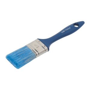 LUX Flachpinsel Classic Lacke Universal, 40 mm, mit blauem Griff und hellblauen Borsten.