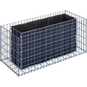 Eckiges Gabiona Gabionen-Hochbeet, 50x120x50 cm, Maschenweite 5x10 cm, Drahtkorb mit Vlies.