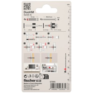 Fischer Hohlraumdübel DuoHM 10x55 mm, 4er-Set. Dübel für Hohlräume und Plattenbaustoffe, Montageanleitung auf Verpackung.