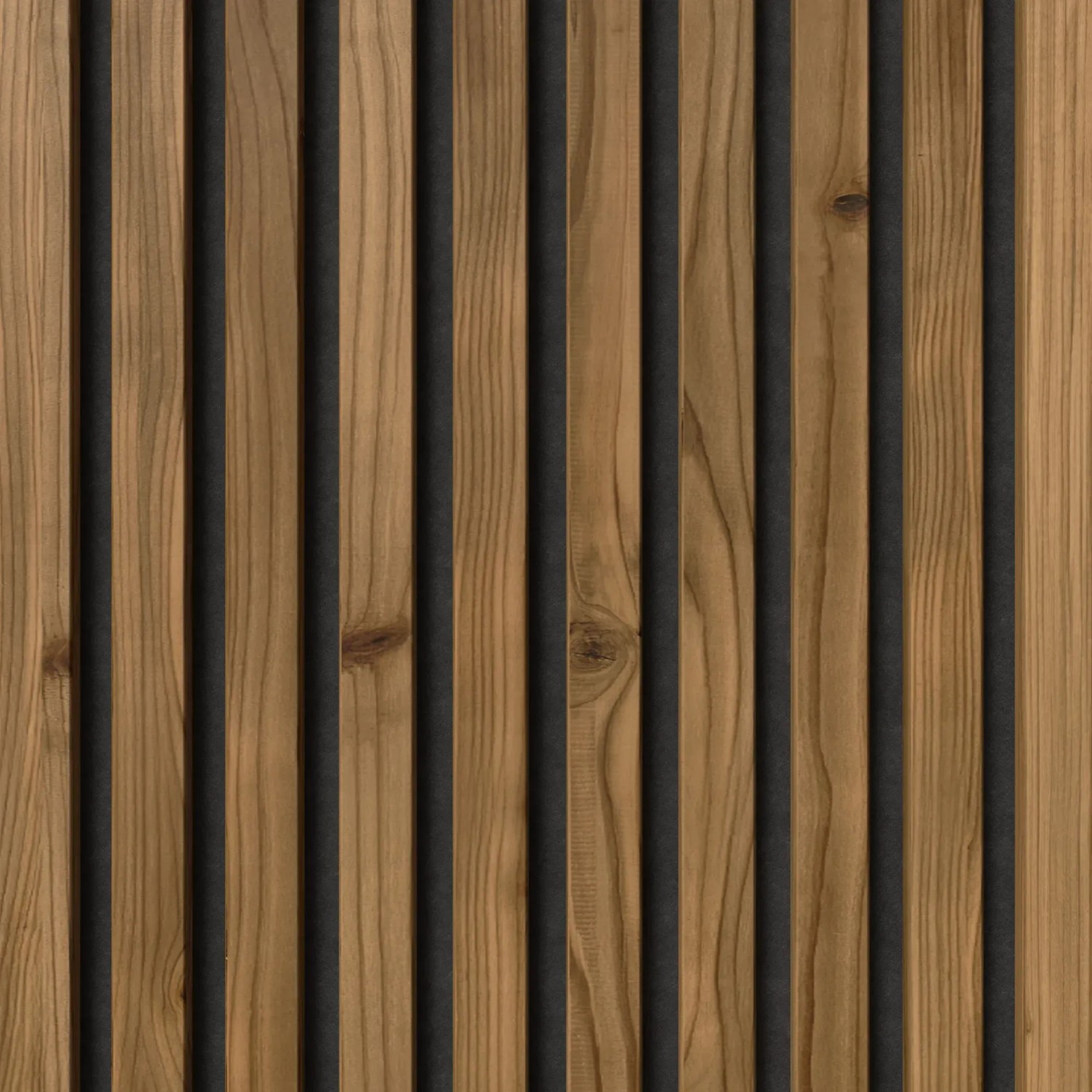 Denpanels Akustikpaneel Nordic Outdoor Design mit Thermoholz und schwarzem Filz.