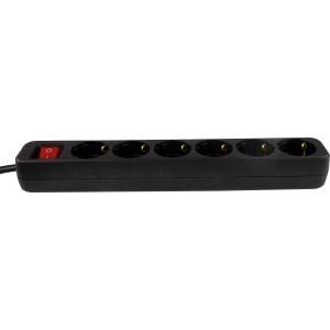 Schwarze REV Ritter 6-fach Steckdosenleiste mit Schalter und 1,4 m Zuleitung.
