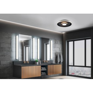 Schwarze, runde Trio LED-Deckenleuchte Ascari im modernen Badezimmer. Dimmbare Deckenlampe.