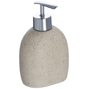 Wenko Seifenspender Puro, 295 ml, steingrau, aus Polyresin mit Chrom-Pumpe.