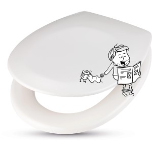 Weißer baliv WC-Sitz Abuna aus Duroplast mit witziger Comic-Zeichnung.