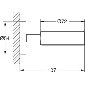 Technische Zeichnung: Grohe Essentials Halter in Hard Graphite mit Maßangaben für die Wandmontage.