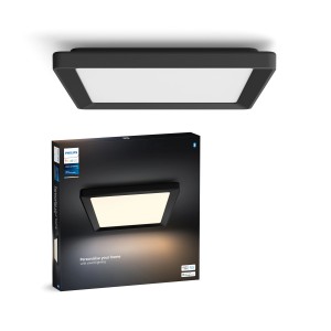 Philips Hue Tento LED-Panel White Ambiance S, schwarze smarte Deckenleuchte mit Verpackung.
