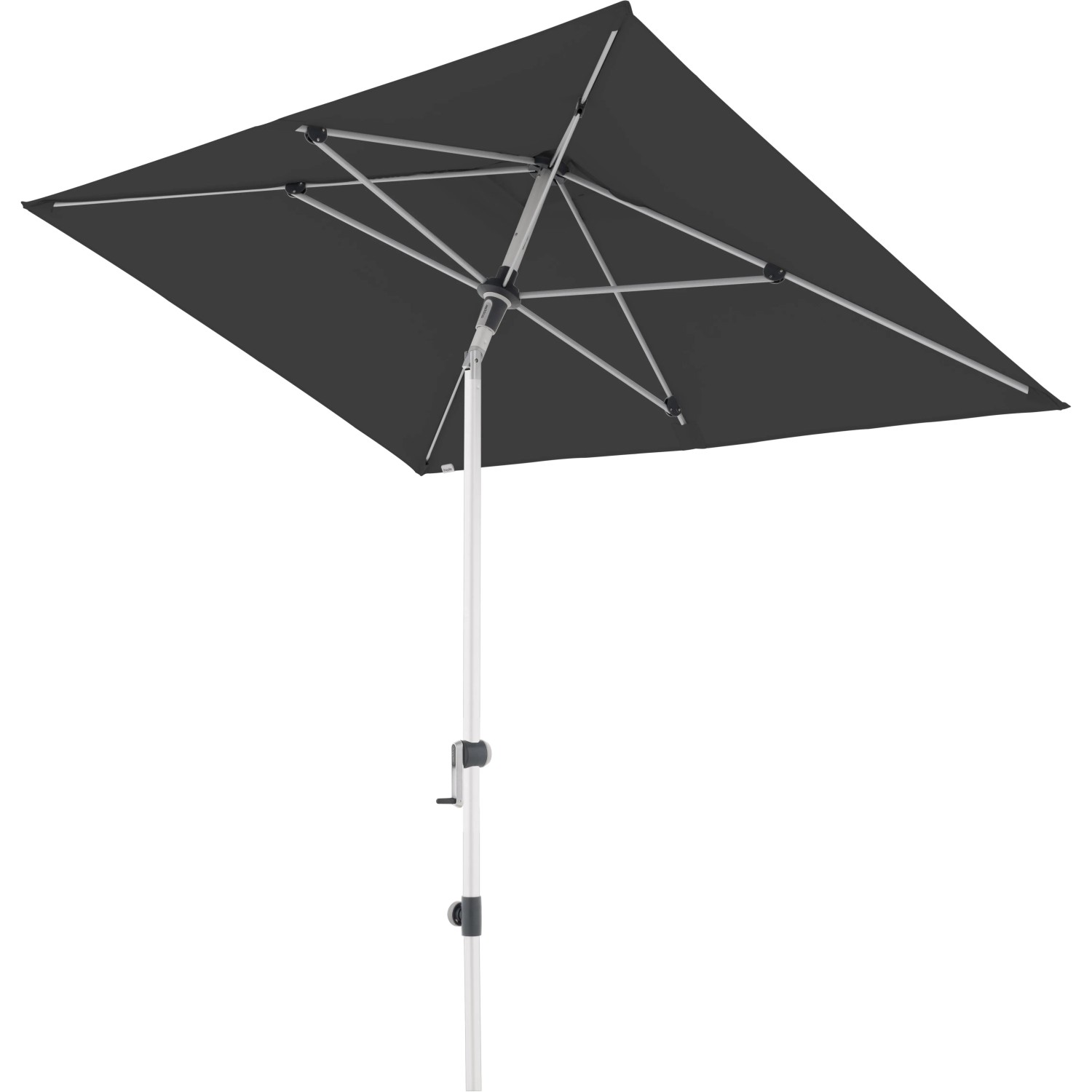 Anthrazitfarbener Doppler Marktschirm Expert 220x140 cm mit Kurbelmechanik.