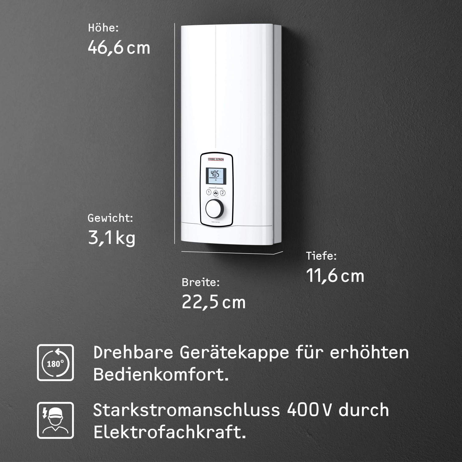 Stiebel Eltron Durchlauferhitzer DEL 18/21/24 Plus, elektronisch geregelt, weiß.