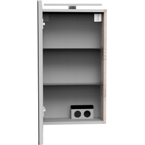 Fackelmann Spiegelschrank SBC Alaska Esche, 40 cm breit, mit zwei Einlegeböden und offener Tür.