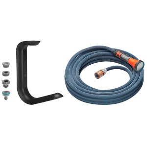 Gardena Liano Xtreme 10m Gartenschlauch-Set mit Schlauchaufbewahrung, Brause und Adaptern.