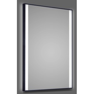 Rechteckiger DSK Design LED-Lichtspiegel Black Stark, 80x60 cm, mit schwarzem Rahmen und seitlicher LED-Beleuchtung.