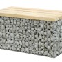 Gabionenbank mittel, 105 cm breit, mit Sitzfläche aus Douglasienholz und Steinfüllung.