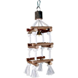 Trixie Natural Living Turm mit Tauen, Kletterspielzeug für Vögel mit Glocke, 34 cm.