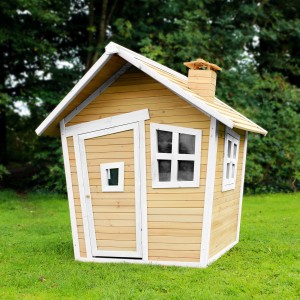 Axi Alice Spielhaus im Crooked Design, braun-weiß, mit Fenster und Tür. Ideal für Kinder zum Spielen im Garten.