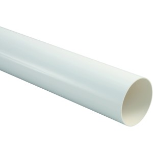 Weißes Marley Fallrohr DN 105, 2,5 m lang, für die Ableitung von Regenwasser.