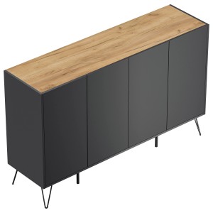Posseik Sideboard Industrial, Grafit/Eiche, 155cm breit, mit 4 Türen und 4 Schubladen.